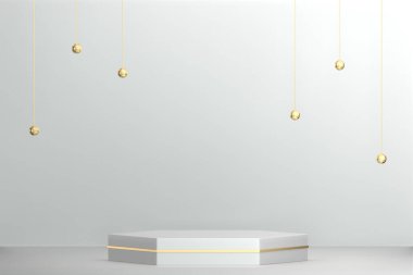 Modern beyaz arka plan ve beyaz podyum kozmetik ürün geometrisini gösteriyor. 3B görüntüleme