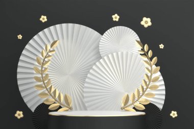 Siyah podyum arka planda minimal tasarım. 3B görüntüleme