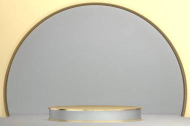 Soyut Podyum minimal geometrik beyaz ve altın 3D görüntüleme