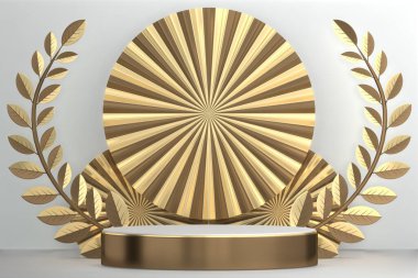 Soyut Podyum minimal geometrik beyaz ve altın 3D görüntüleme