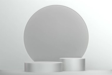 Soyut Podyum minimal geometrik beyaz ve altın 3D görüntüleme