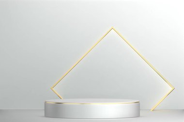 Soyut Podyum minimal geometrik beyaz ve altın 3D görüntüleme