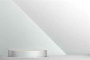 Soyut Podyum minimal geometrik beyaz ve altın 3D görüntüleme