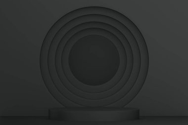 Siyah podyum arka planda minimal tasarım. 3B görüntüleme