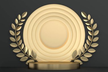 Siyah podyum arka planda minimal tasarım. 3B görüntüleme