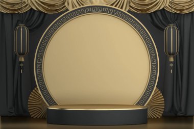 Siyah podyum arka planda minimal tasarım. 3B görüntüleme