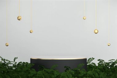 Siyah podyum arka planda minimal tasarım. 3B görüntüleme