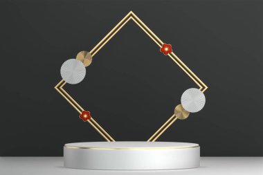 Siyah podyum arka planda minimal tasarım. 3B görüntüleme
