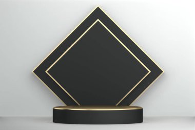 Siyah podyum arka planda minimal tasarım. 3B görüntüleme