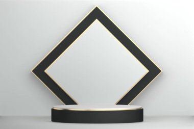 Siyah podyum arka planda minimal tasarım. 3B görüntüleme