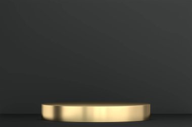 Siyah podyum arka planda minimal tasarım. 3B görüntüleme