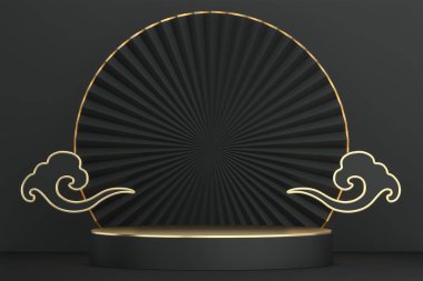 Siyah podyum arka planda minimal tasarım. 3B görüntüleme