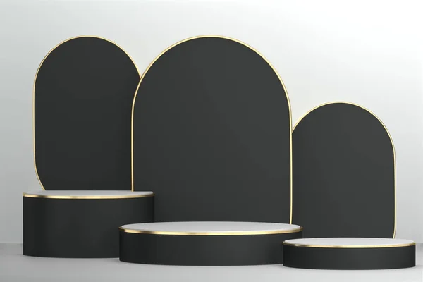 Diseño Abstracto Negro Podio Negro Mostrar Productos Cosméticos Renderizado —  Fotos de Stock
