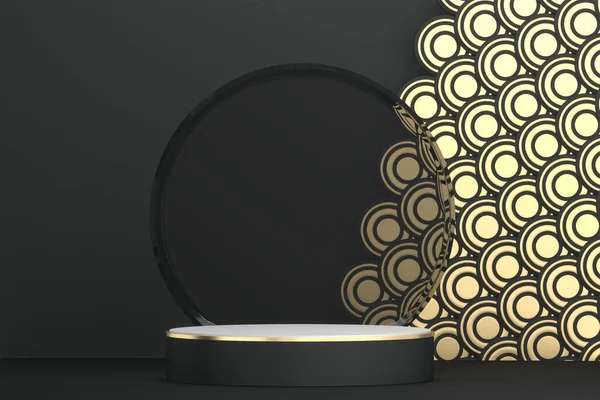 ブラック抽象的なデザインの黒の表彰台は化粧品を示しています 3Dレンダリング — ストック写真