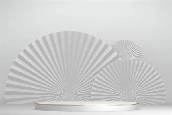 現代の白い背景と白い表彰台は化粧品製品の幾何学を示しています 3Dレンダリング — ストック写真