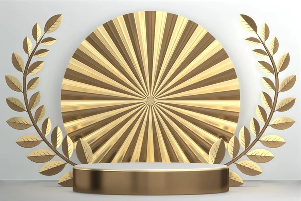Podium Abstrato Mínimo Geométrico Branco Dourado Renderização — Fotografia de Stock