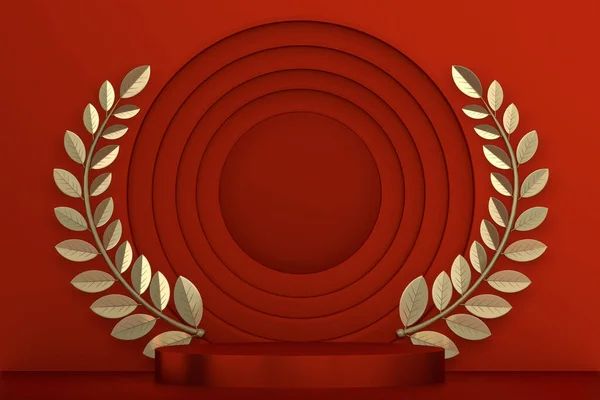 Red Podium Відображення Продукту Мінімальний Геометричний Дизайн Рендеринга — стокове фото