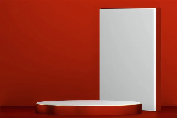 Rood Podium Voor Product Weergave Minimale Geometrische Design Rendering — Stockfoto