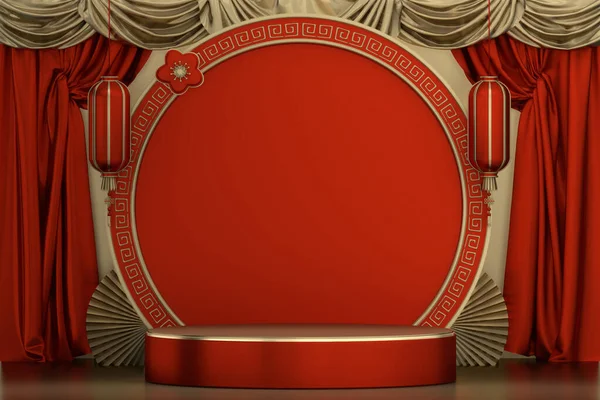 Czerwony Podium Wyświetlania Produktu Minimalny Projekt Geometryczny Rendering — Zdjęcie stockowe