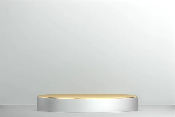 Абстрактный Подиум Минимальным Геометрическим Белым Золотым Рендерингом — стоковое фото