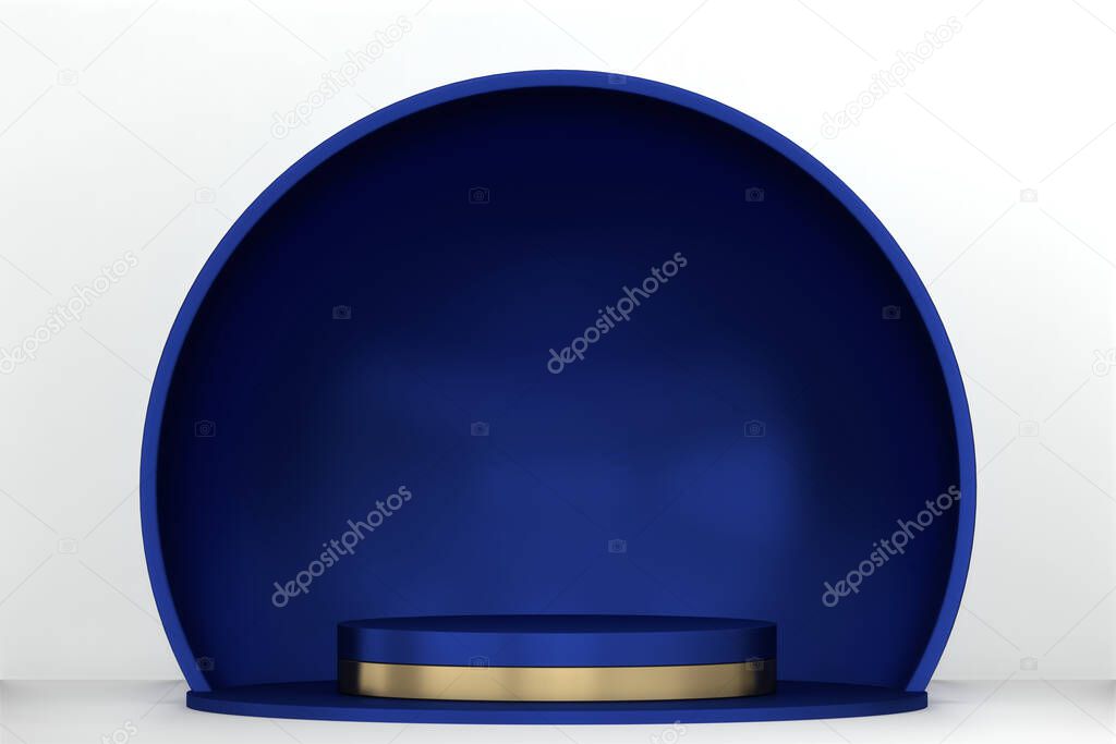 pedestal blue on blue background for the presentation . 3D rendering