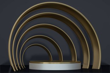 Soyut siyah podyum kozmetik ürünler gösteriyor. 3B görüntüleme