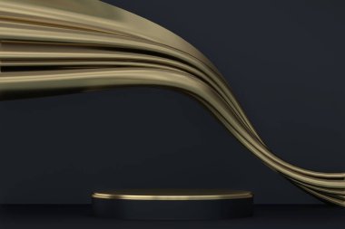 Soyut siyah podyum kozmetik ürünler gösteriyor. 3B görüntüleme