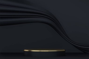 Soyut siyah podyum kozmetik ürünler gösteriyor. 3B görüntüleme