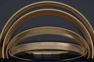 Soyut siyah podyum kozmetik ürünler gösteriyor. 3B görüntüleme