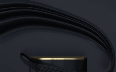 Soyut siyah podyum kozmetik ürünler gösteriyor. 3B görüntüleme