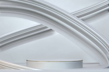 Beyaz arka planda kozmetik ürünler için podyum beyazı. 3d oluşturma