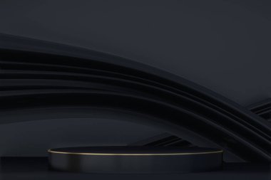 Soyut siyah podyum kozmetik ürünler gösteriyor. 3B görüntüleme