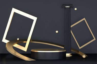 Soyut siyah podyum kozmetik ürünler gösteriyor. 3B görüntüleme