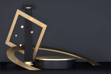 Soyut siyah podyum kozmetik ürünler gösteriyor. 3B görüntüleme