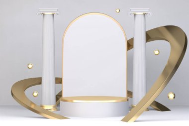 Beyaz arka planda kozmetik ürünler için podyum beyazı. 3d oluşturma