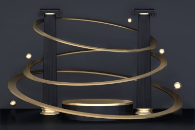 Soyut siyah podyum kozmetik ürünler gösteriyor. 3B görüntüleme