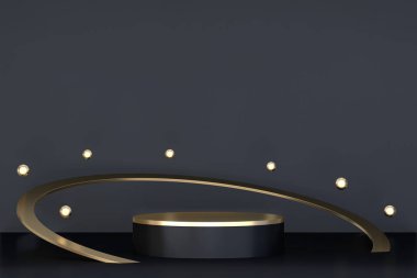 Soyut siyah podyum kozmetik ürünler gösteriyor. 3B görüntüleme