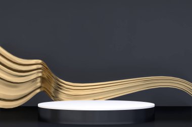 Soyut siyah podyum kozmetik ürünler gösteriyor. 3B görüntüleme