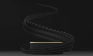 Üretim 3D görüntüleme için uygun soyut siyah sahne podyumu dekorasyonu