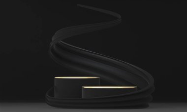 Üretim 3D görüntüleme için uygun soyut siyah sahne podyumu dekorasyonu
