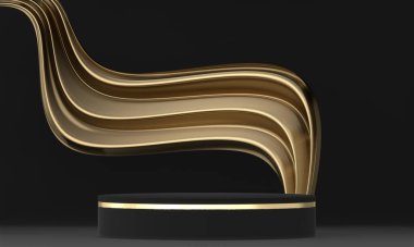 Üretim 3D görüntüleme için uygun soyut siyah sahne podyumu dekorasyonu