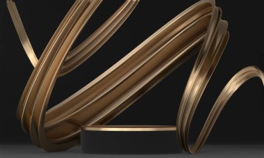 Üretim 3D görüntüleme için uygun soyut siyah sahne podyumu dekorasyonu