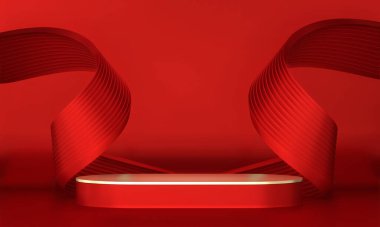 3D üretim için uygun kırmızı sahne podyumu dekorasyonu