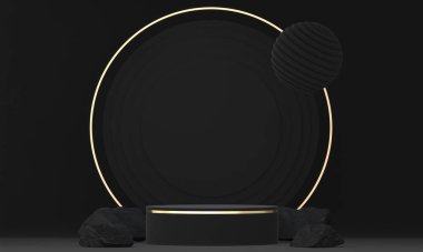 Üretim 3D görüntüleme için uygun soyut siyah sahne podyumu dekorasyonu