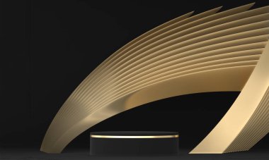 Üretim 3D görüntüleme için uygun soyut siyah sahne podyumu dekorasyonu