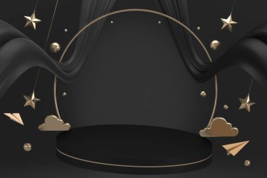 siyah sahne podyum dekorasyonu 3D üretim için uygundur