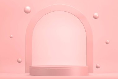 Podyum gösterisi için pembe podyum minimalist maketi. 3B görüntüleme