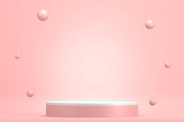 Podyum gösterisi için pembe podyum minimalist maketi. 3B görüntüleme