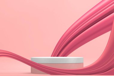 Podyum gösterisi için pembe podyum minimalist maketi. 3B görüntüleme