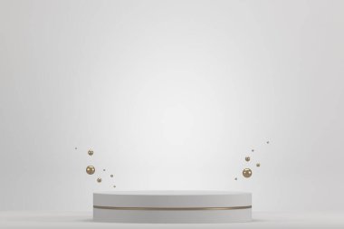 Arka plandaki granit beyazı kozmetik ürünler için Roma podyumu beyazı. 3d oluşturma